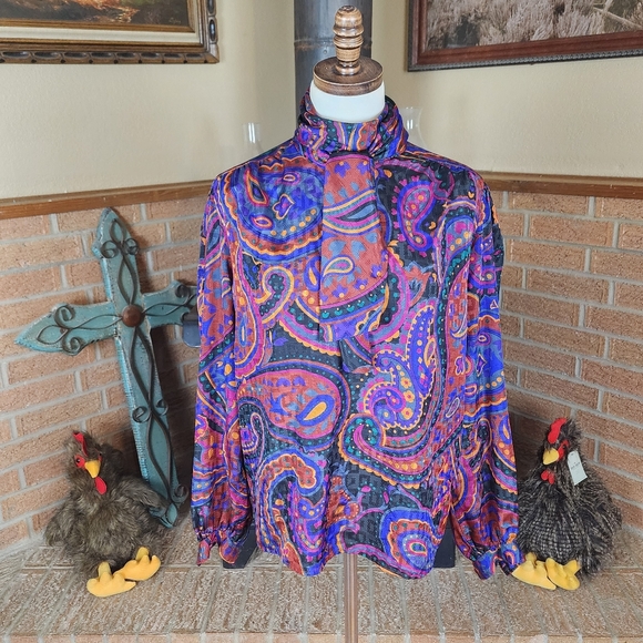 Vintage Lady Manhattan Bold Print Blouse Size 12 - Picture 2 of 6